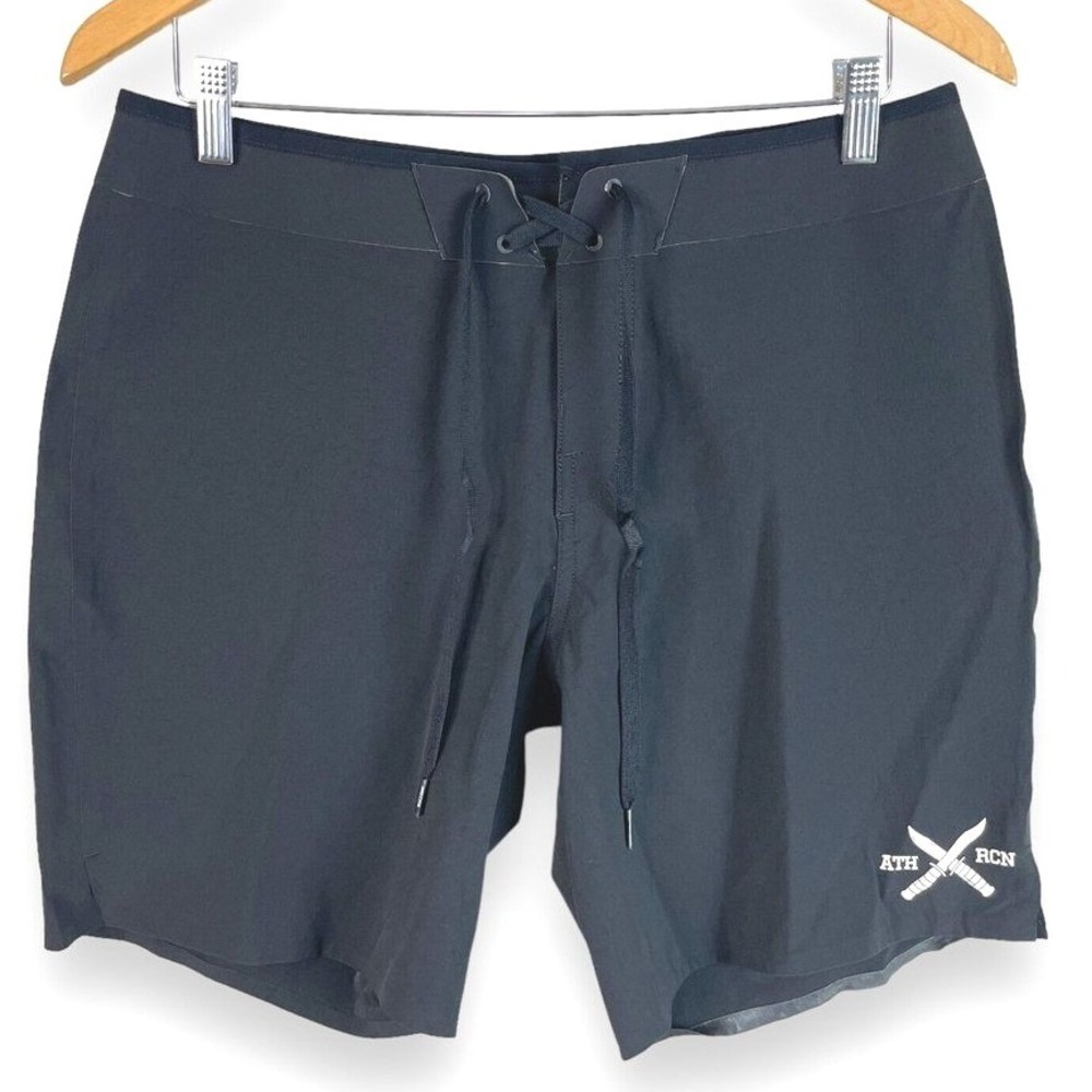 Athletic Recon Board Shorts Mens 32 Black Tactical Logo Lace Up Swim Trunks